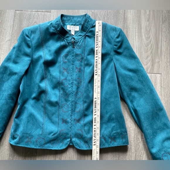 Conrad C Collection Teal Cut Out Design Full Zip Long Sleeve Jacket Women’s 12 - Picture 8 of 9